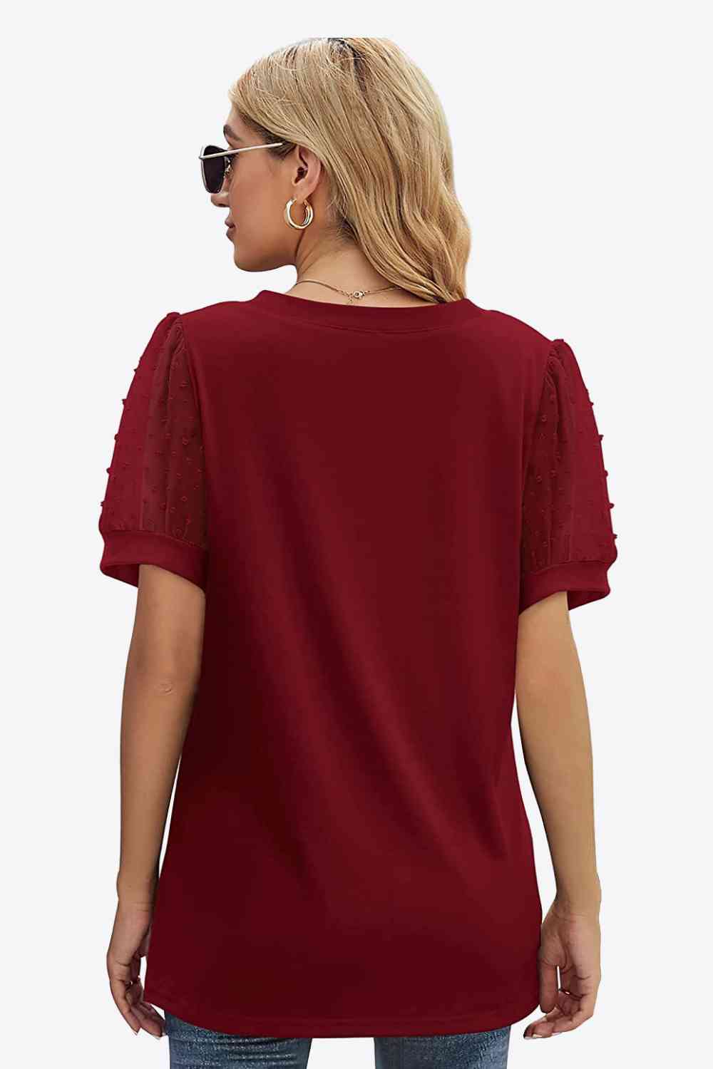 Stilla | Dot Puff Sleeve V-hals Tee