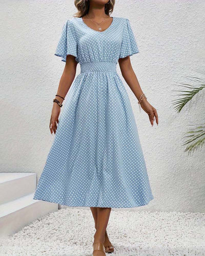 Stilla | Elegant Taljekjole med Prikket Print og Sommerfugleærmer