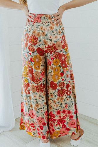 Stilla | Boho Floral Smocked Waist Wide Leg Bukser