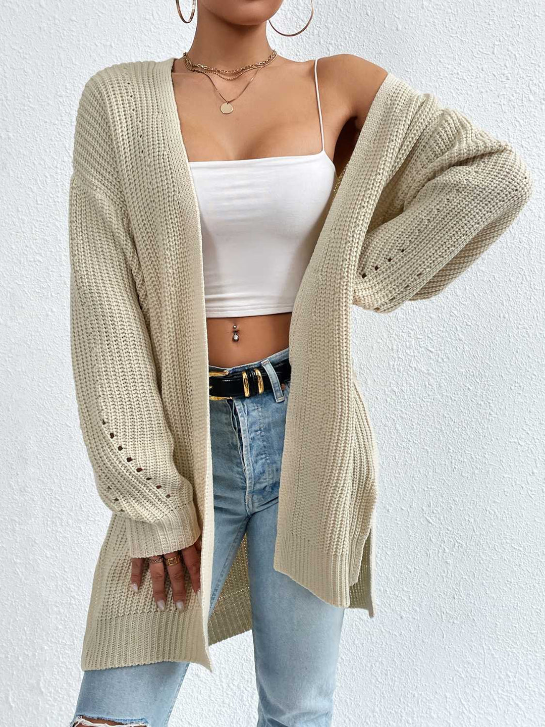 Stilla | Front Dropped Shoulder Slit Cardigan