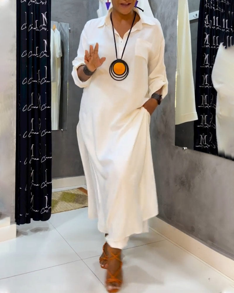 Stilla | Farve kjole med revers og lomme