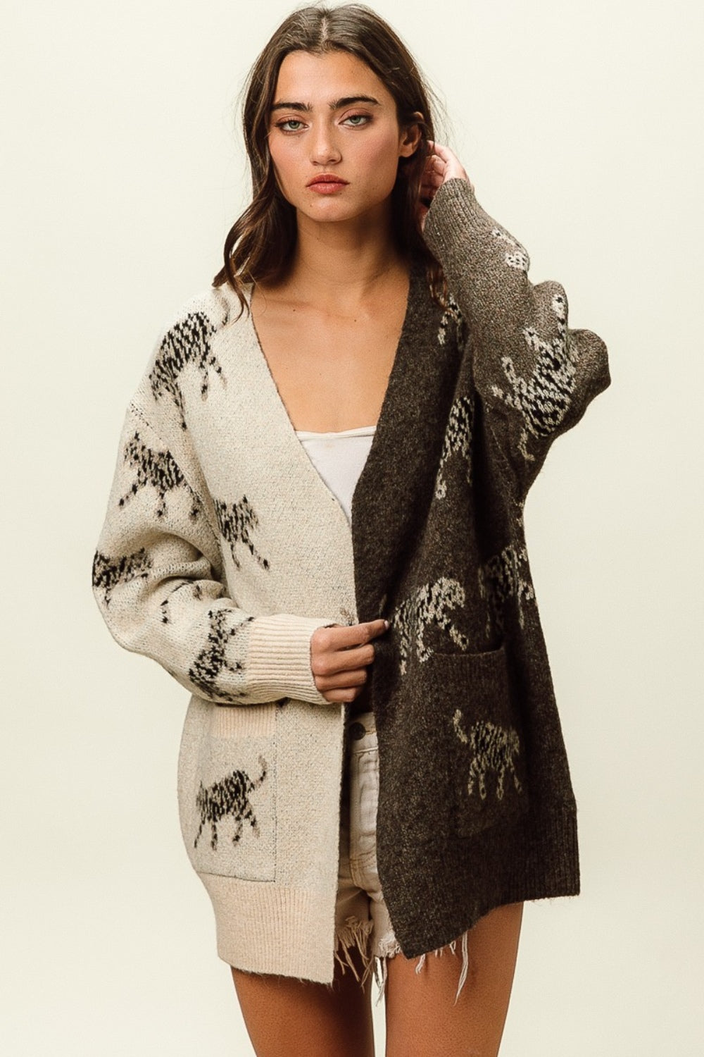Stilla | Åben Front Langærmet Kontrast Cardigan
