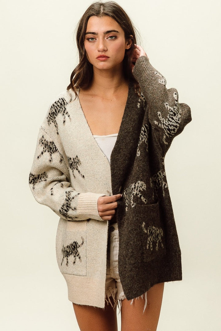 Stilla | Åben Front Langærmet Kontrast Cardigan