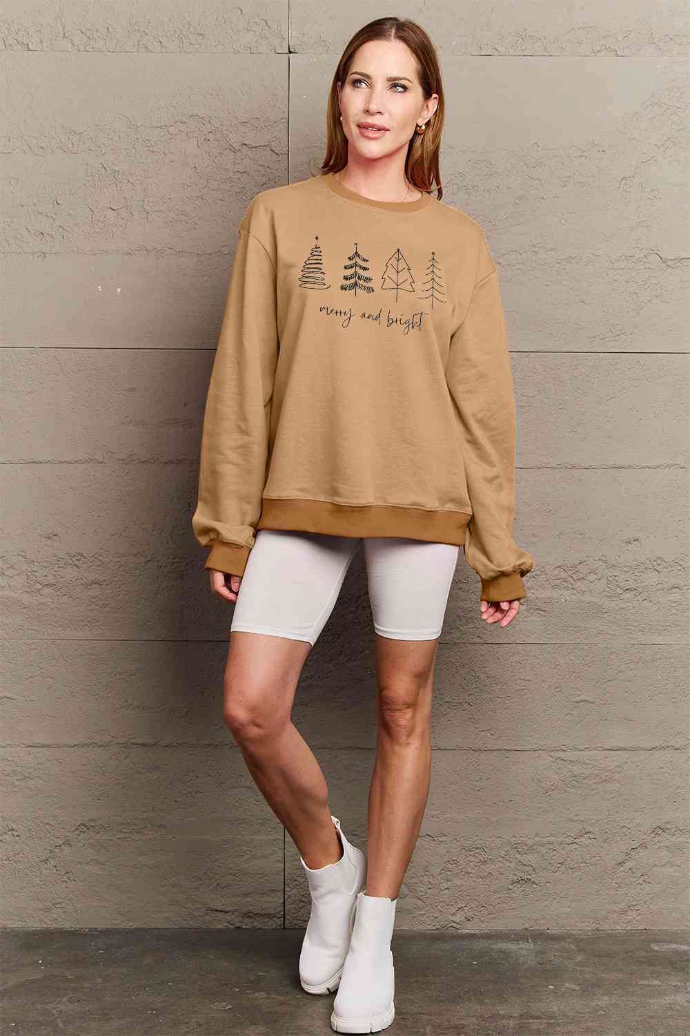 Stilla | Love Full Size Merry and Bright Graphic Sweatshirt