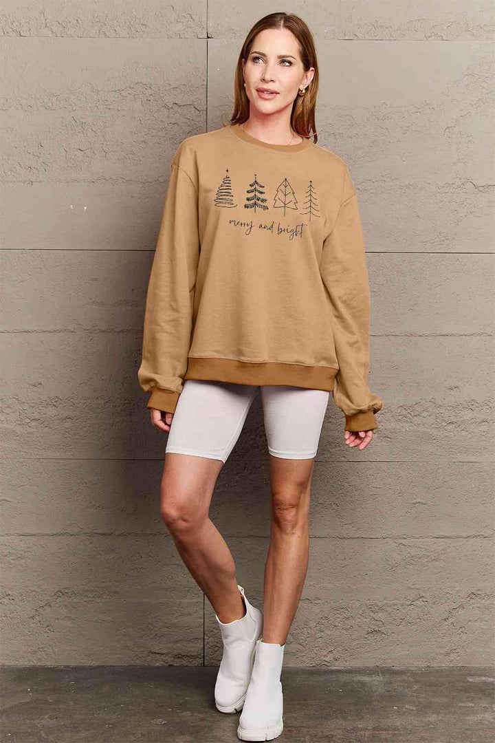 Stilla | Love Full Size Merry and Bright Graphic Sweatshirt