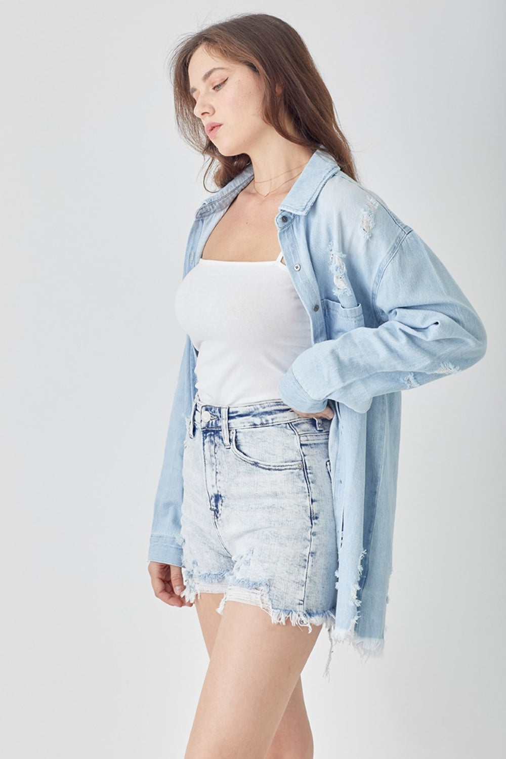 Stilla | Raw Hem Distressed Høj Talje Denim Shorts