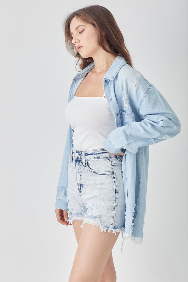 Stilla | Raw Hem Distressed Høj Talje Denim Shorts