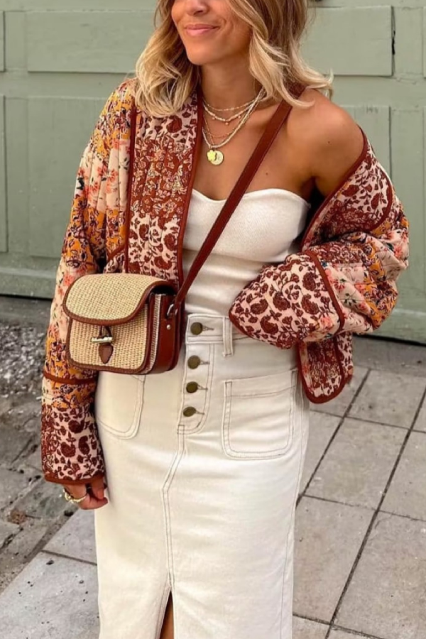 Stilla | Casual kort strikjakke quilted bomuldsjakke