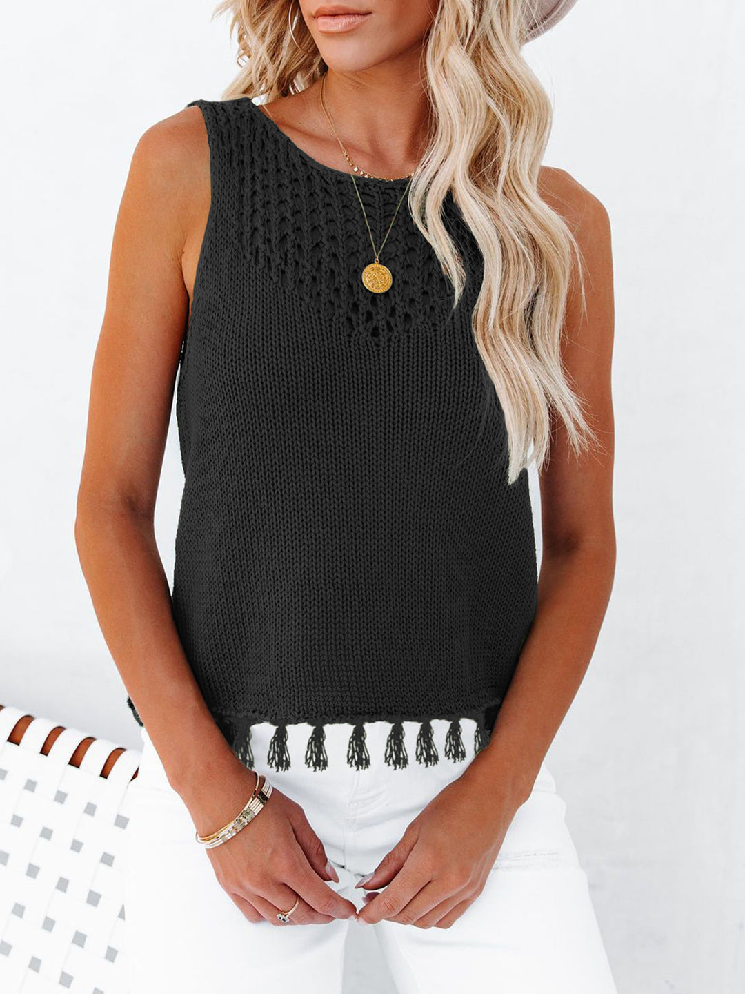 Stilla | Frynse Rund Hals Tank