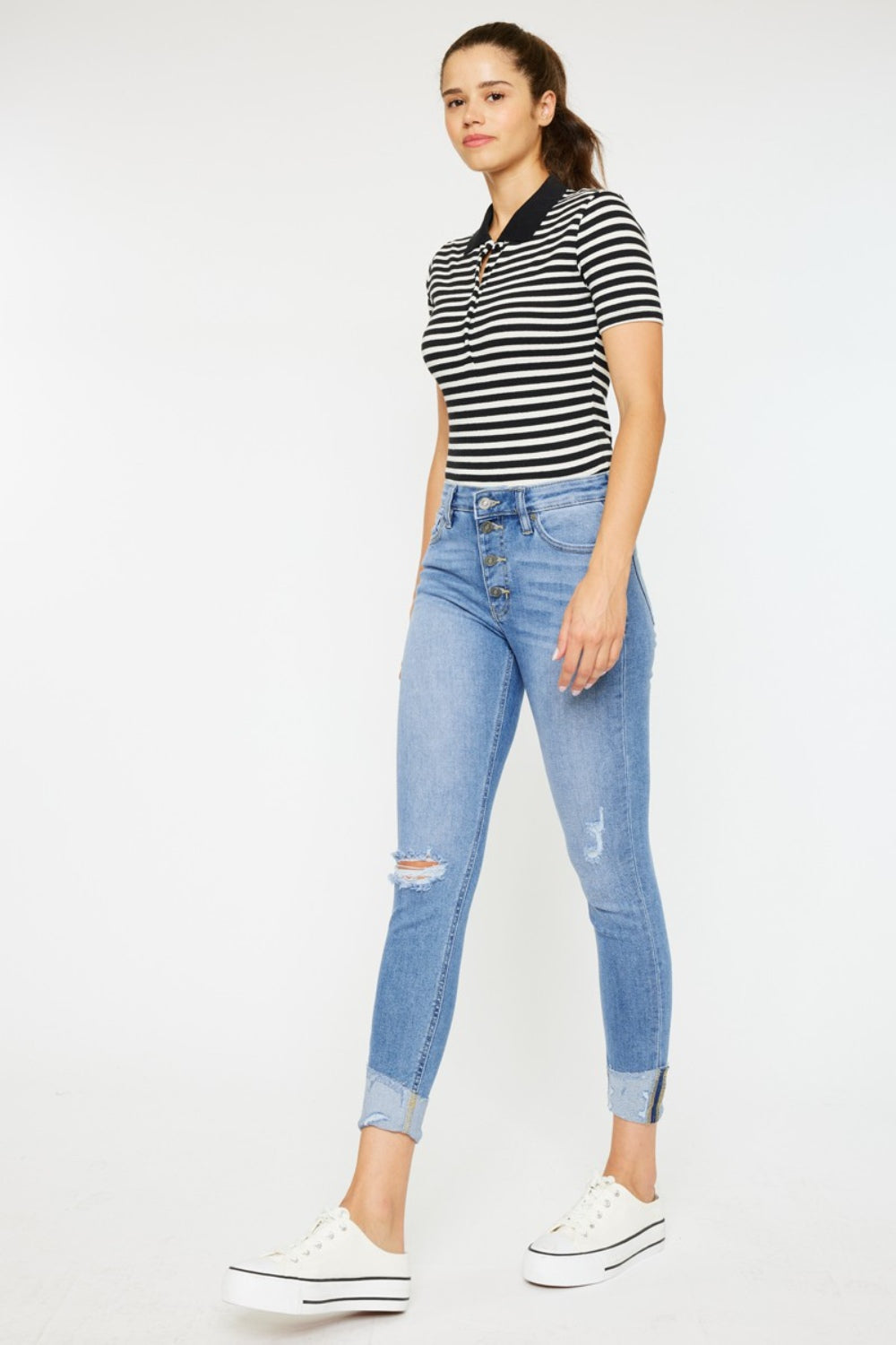 Stilla | Distressed Katteviduer Knap-til-fly Jeans