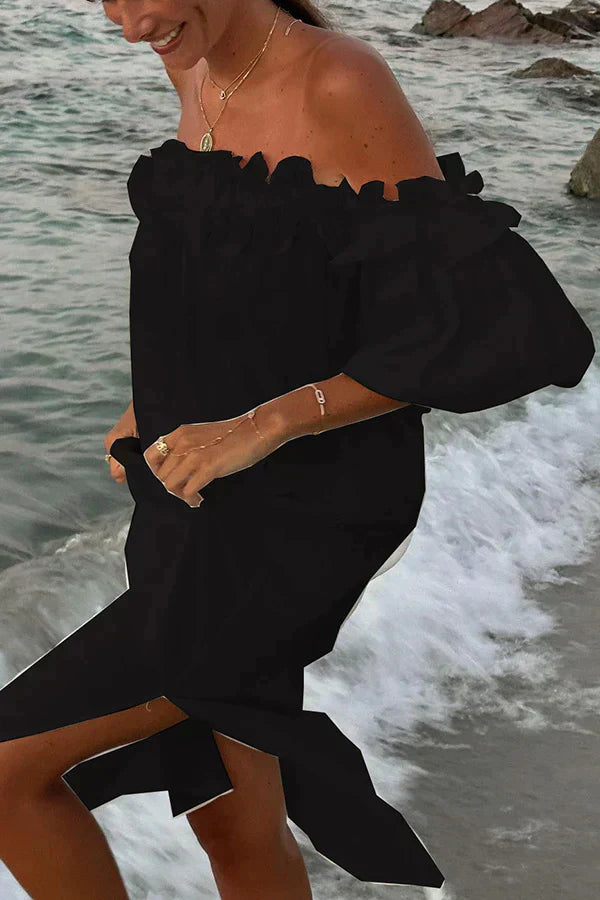 Stilla | Linnedragt Med Flæser Off-the-shoulder