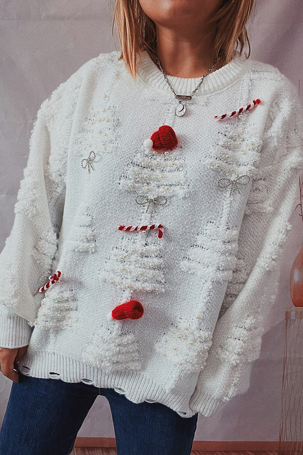 Stilla | Håndlavet perle-juletema-sweater tredimensionel dekorativ sweater