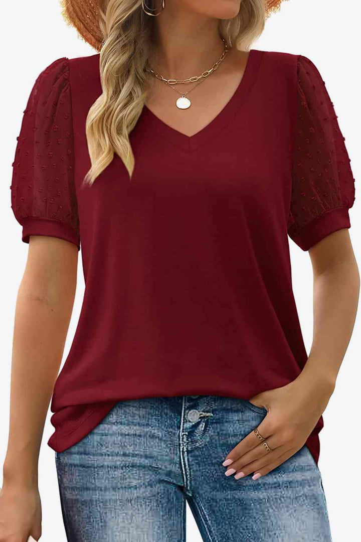 Stilla | Dot Puff Sleeve V-hals Tee