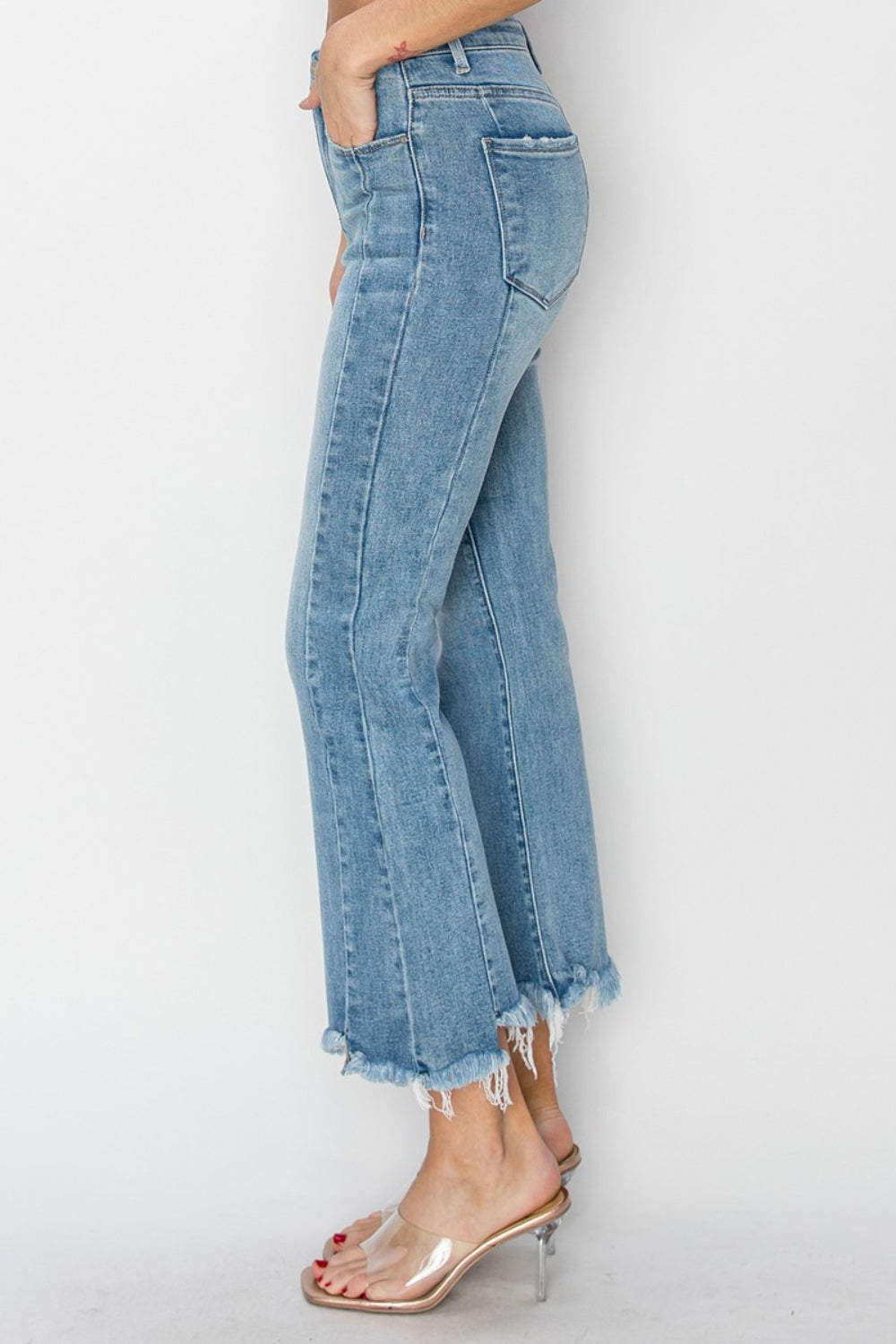 Stilla | Full Size High Rise Frayed Hem Flare Jeans