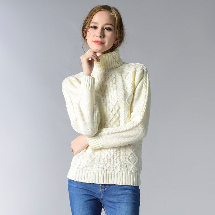 Skovae | Dame Rullekrave sweater med lange ærmer og kabelstrik