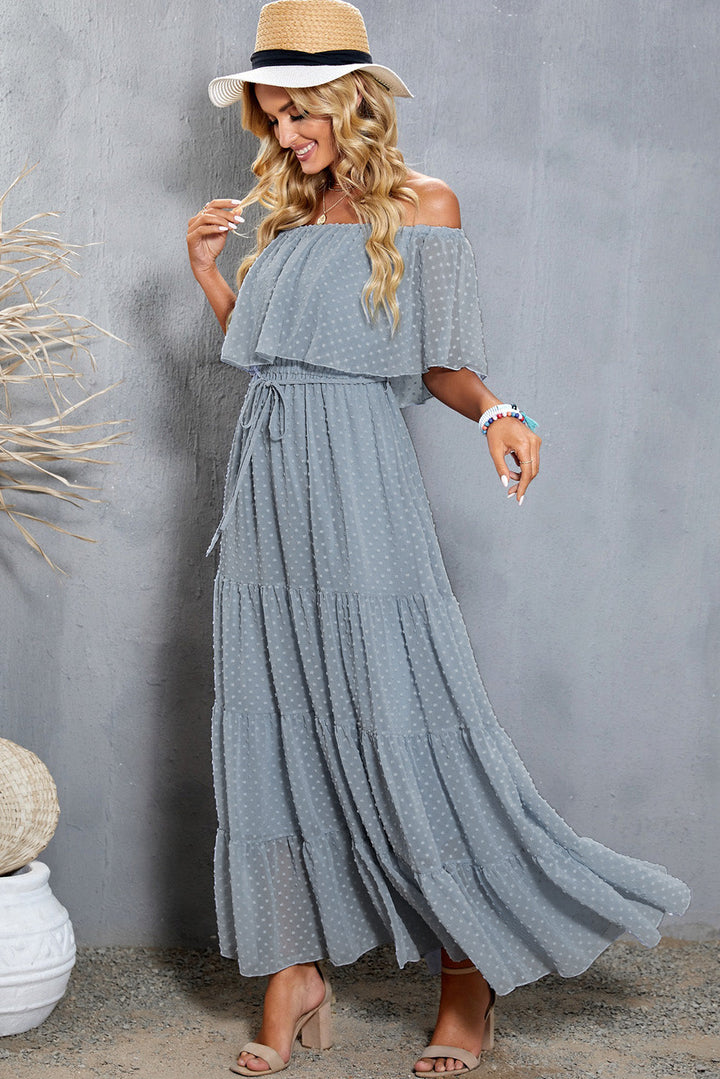 Stilla | Dot Off-Shoulder Lagdelt Maxi Kjole