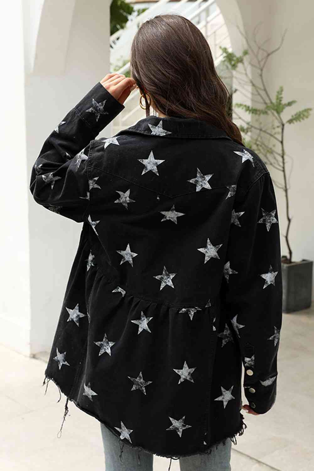 Stilla | Neck Star Print Langærmet Denim Jakke