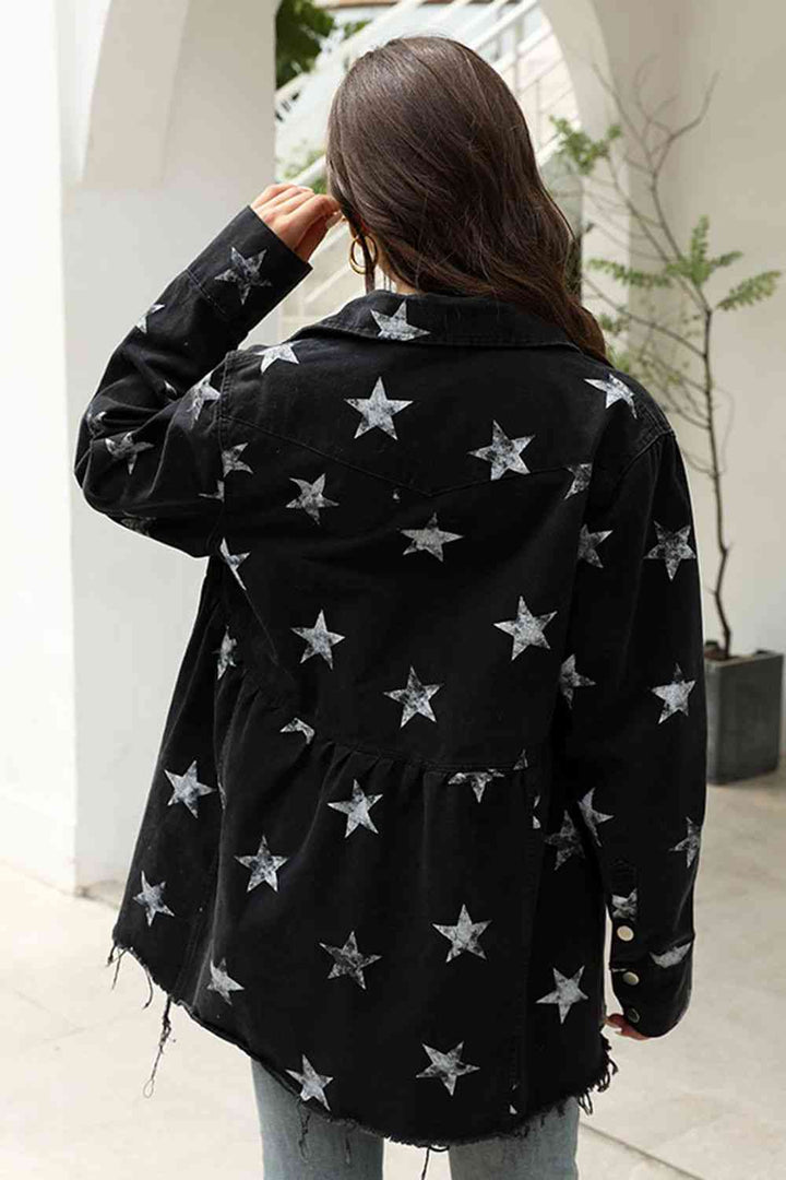 Stilla | Neck Star Print Langærmet Denim Jakke