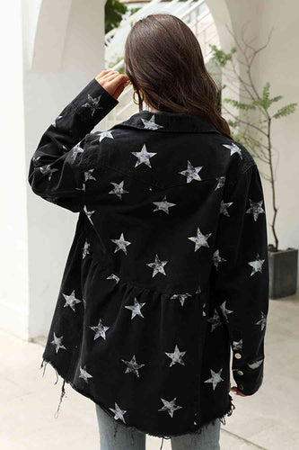 Stilla | Neck Star Print Langærmet Denim Jakke