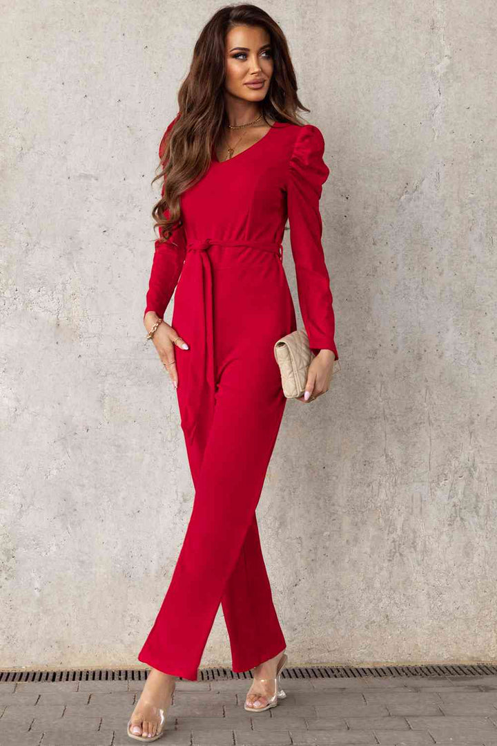 Stilla | Lang Puff Ærme V-hals Jumpsuit