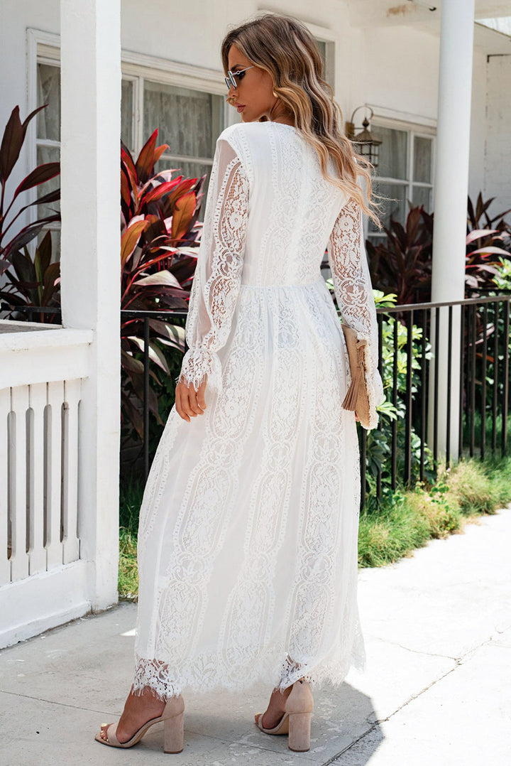 Stilla | Hem Flounce Ærme Blonde V-Hals Maxi Kjole