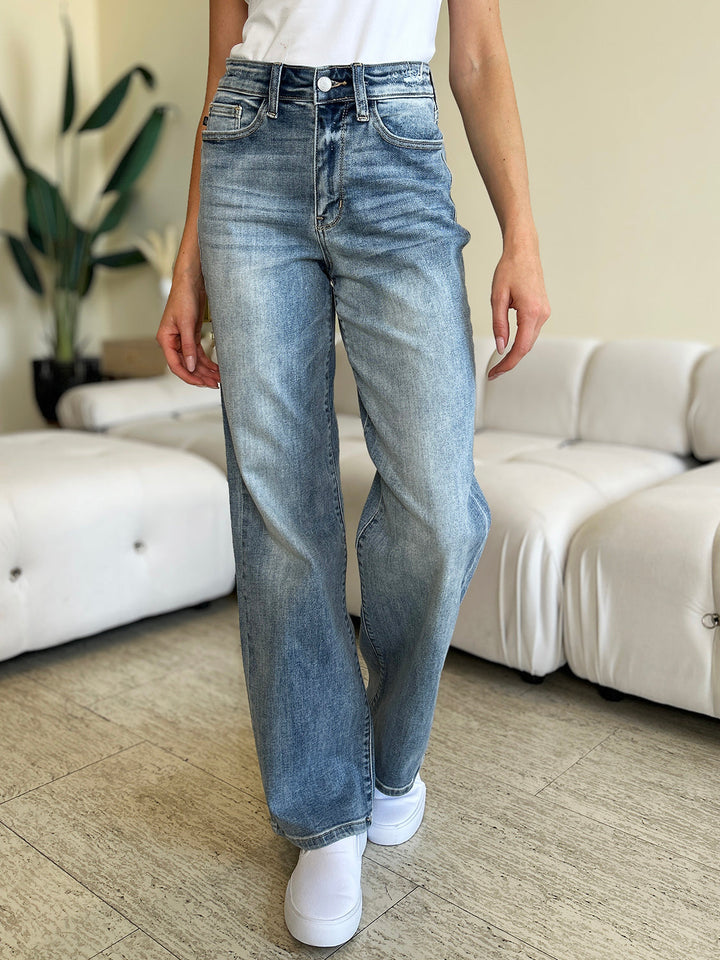 Stilla | Blå Fulde Størrelse Høj Talje Lige Jeans