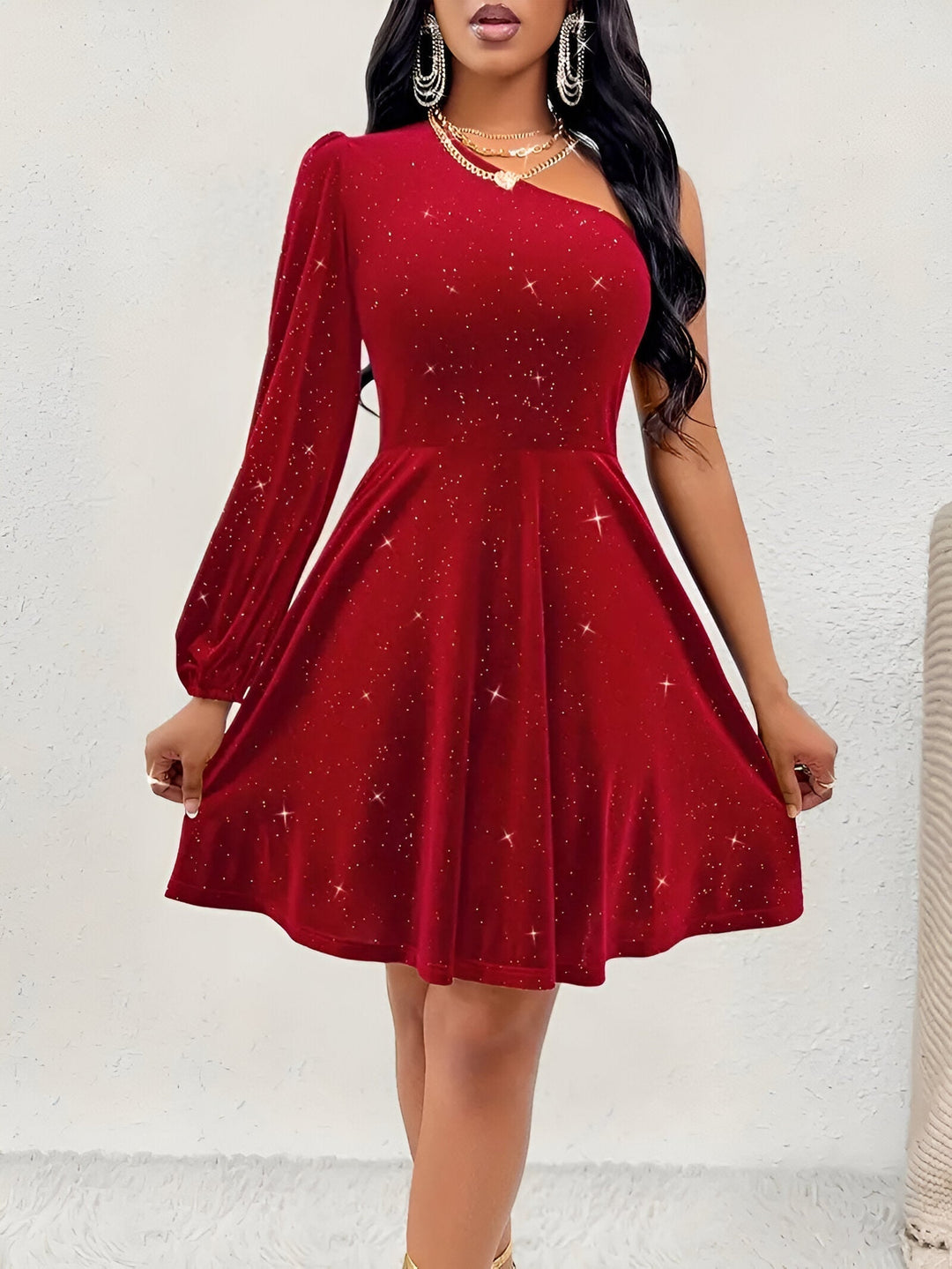 Stilla | Elegante One-shoulder Skjortekjole Med Volant