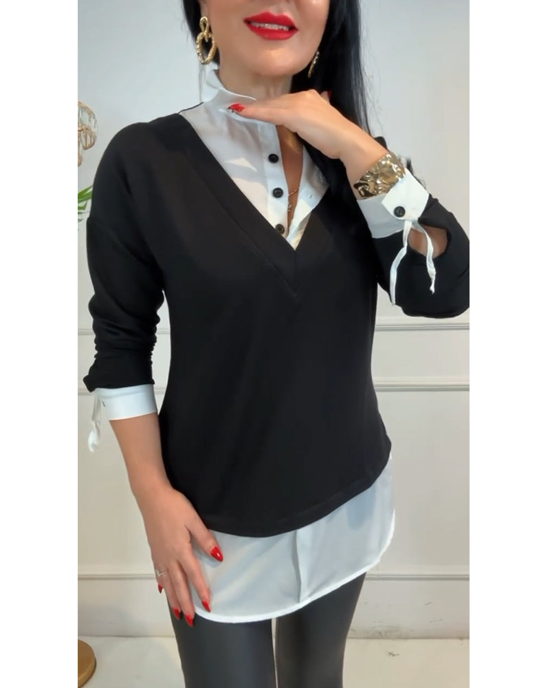 Stilla | Sort og Hvid Patchwork Revers