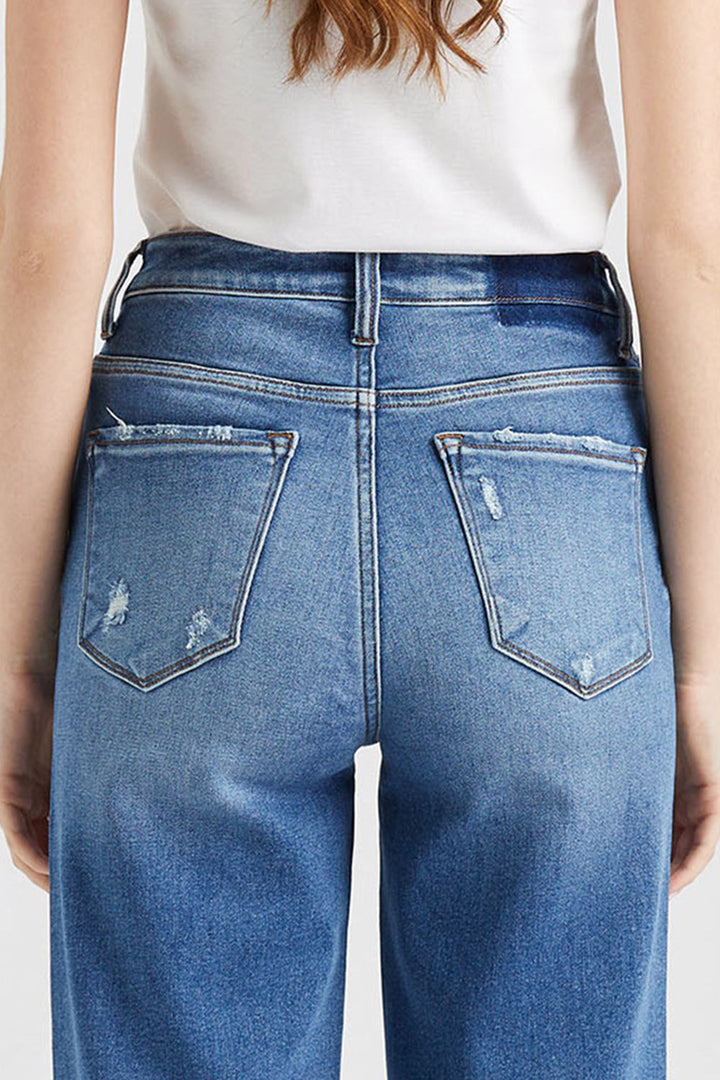Stilla | Full Size Høj Talje Kattev Whisker Bred Skinds Jeans
