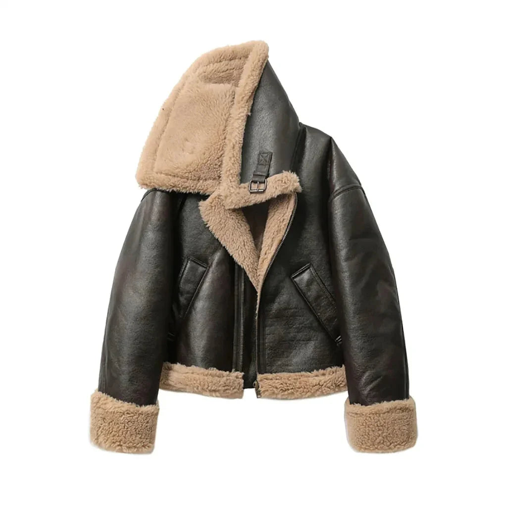 Stilla | Kunstlæder Shearling Jakke Overstørrelse Snit
