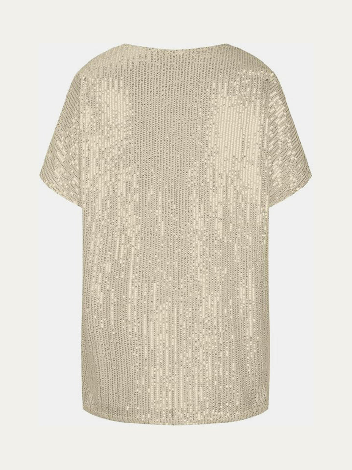 Stilla | Plus Size Paillet V-Hals Kortærmet Top