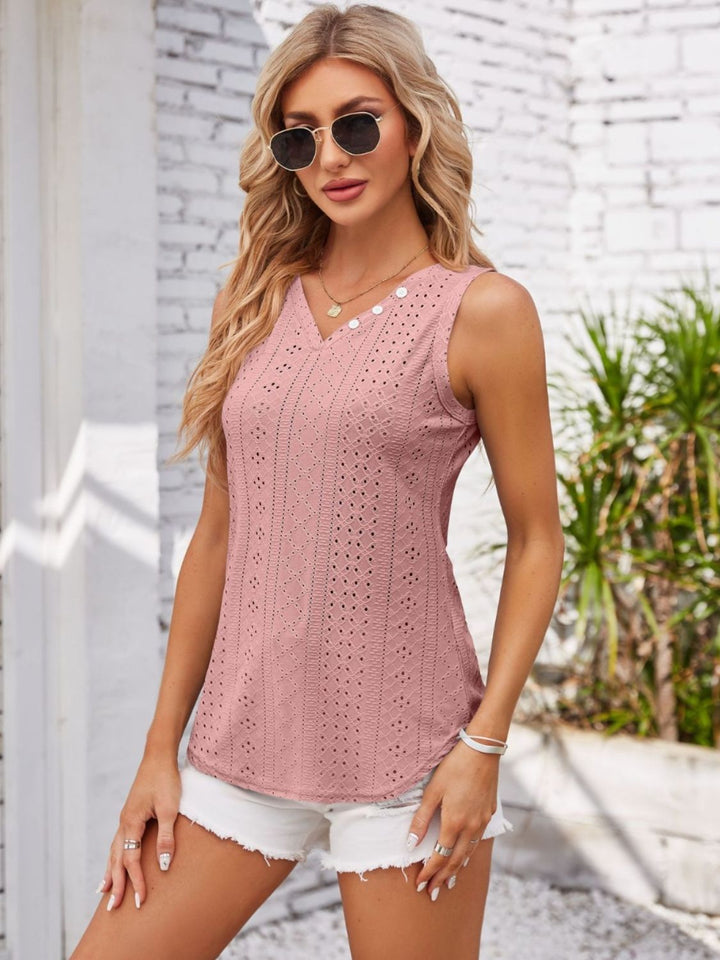 Stilla | Dekorativ Knapp V-Hals Tank