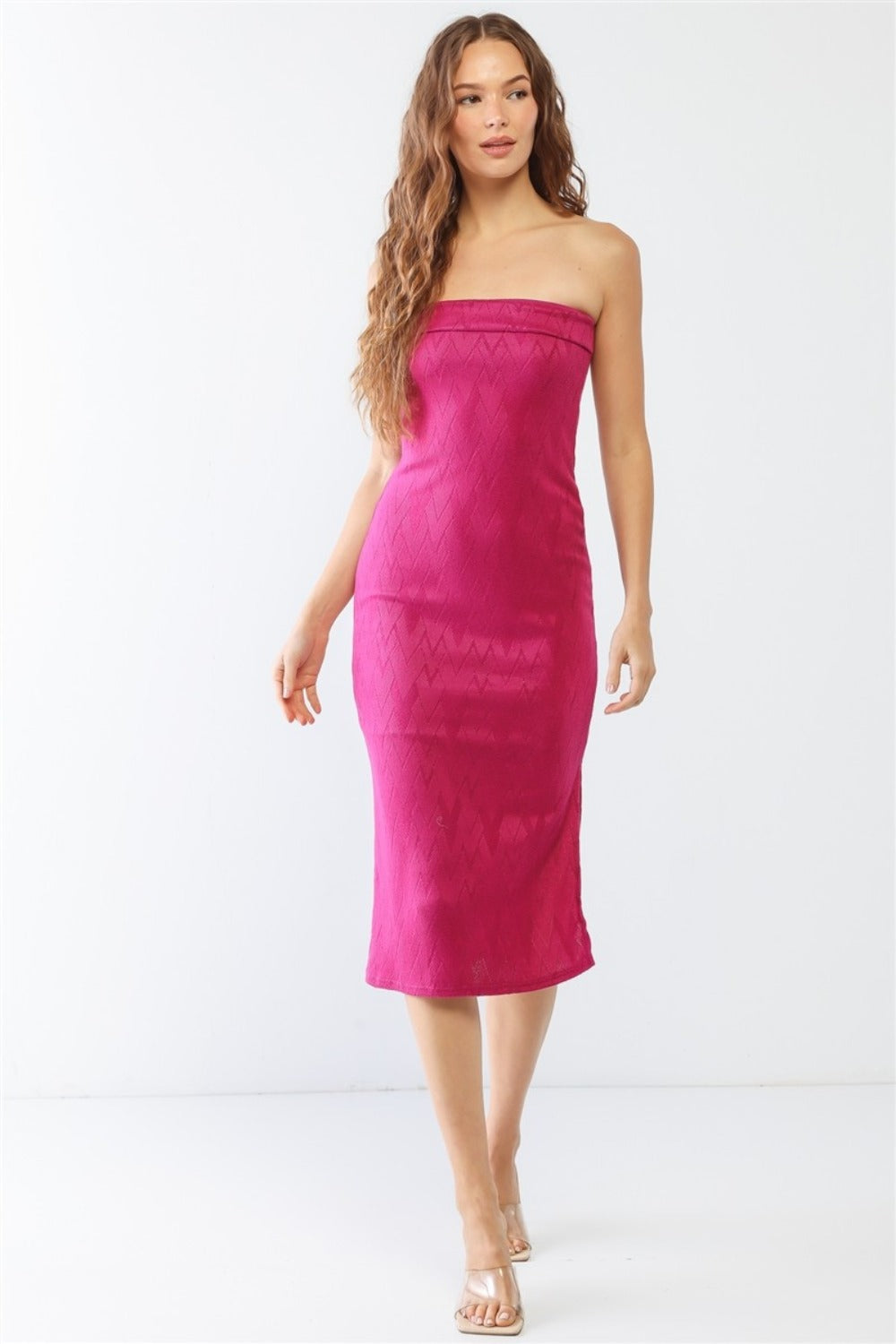 Stilla | Lis Geometrisk Print Strapless Side Slit Kjole