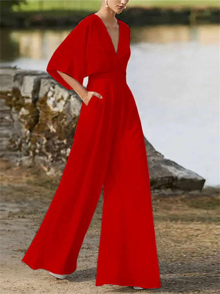 Stilla | Elegant Jumpsuit med Brede Ben og V-Hals til Kvinder