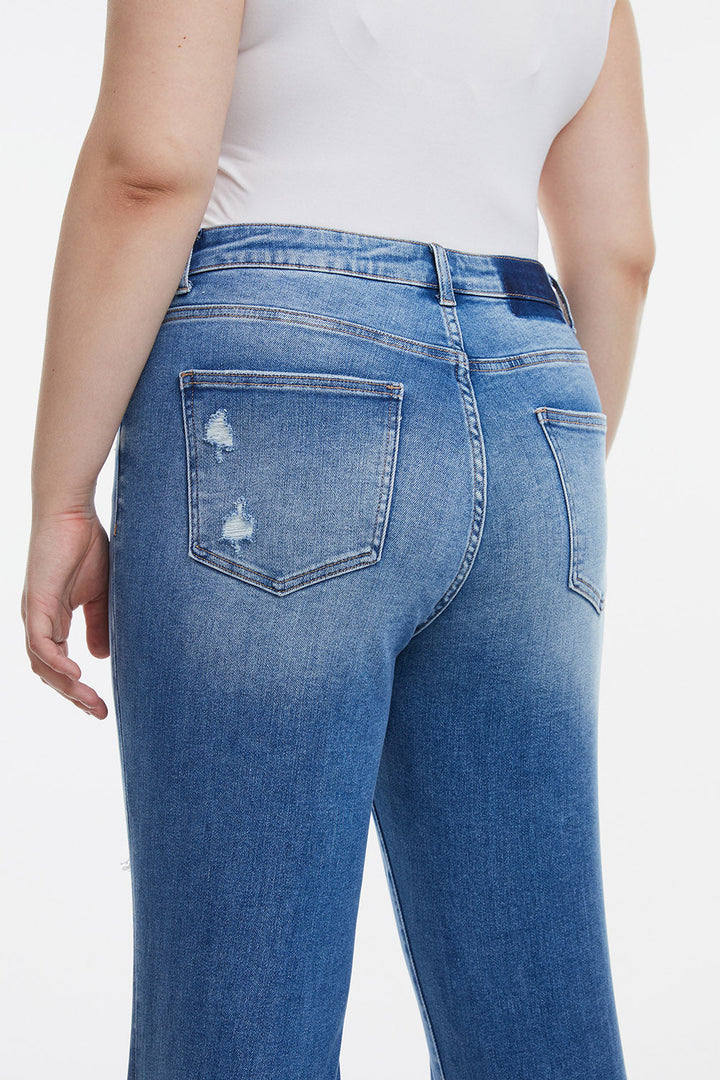 Stilla | Full Size Mid Waist Distressed Ripped Straight Jeans