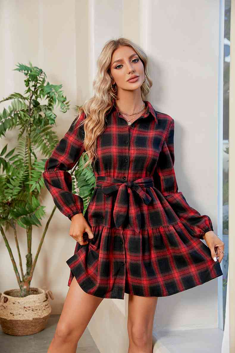 Stilla | Print Tie Waist Kravehals Skjortekjole