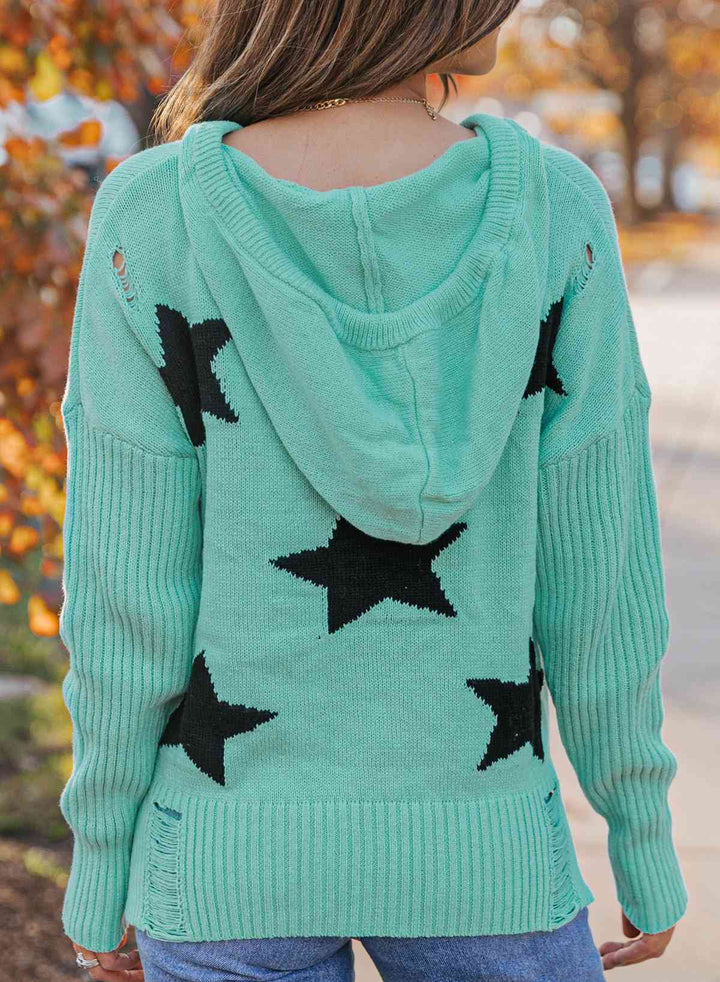 Stilla | Right Star Distressed Slit Hoodie Sweater