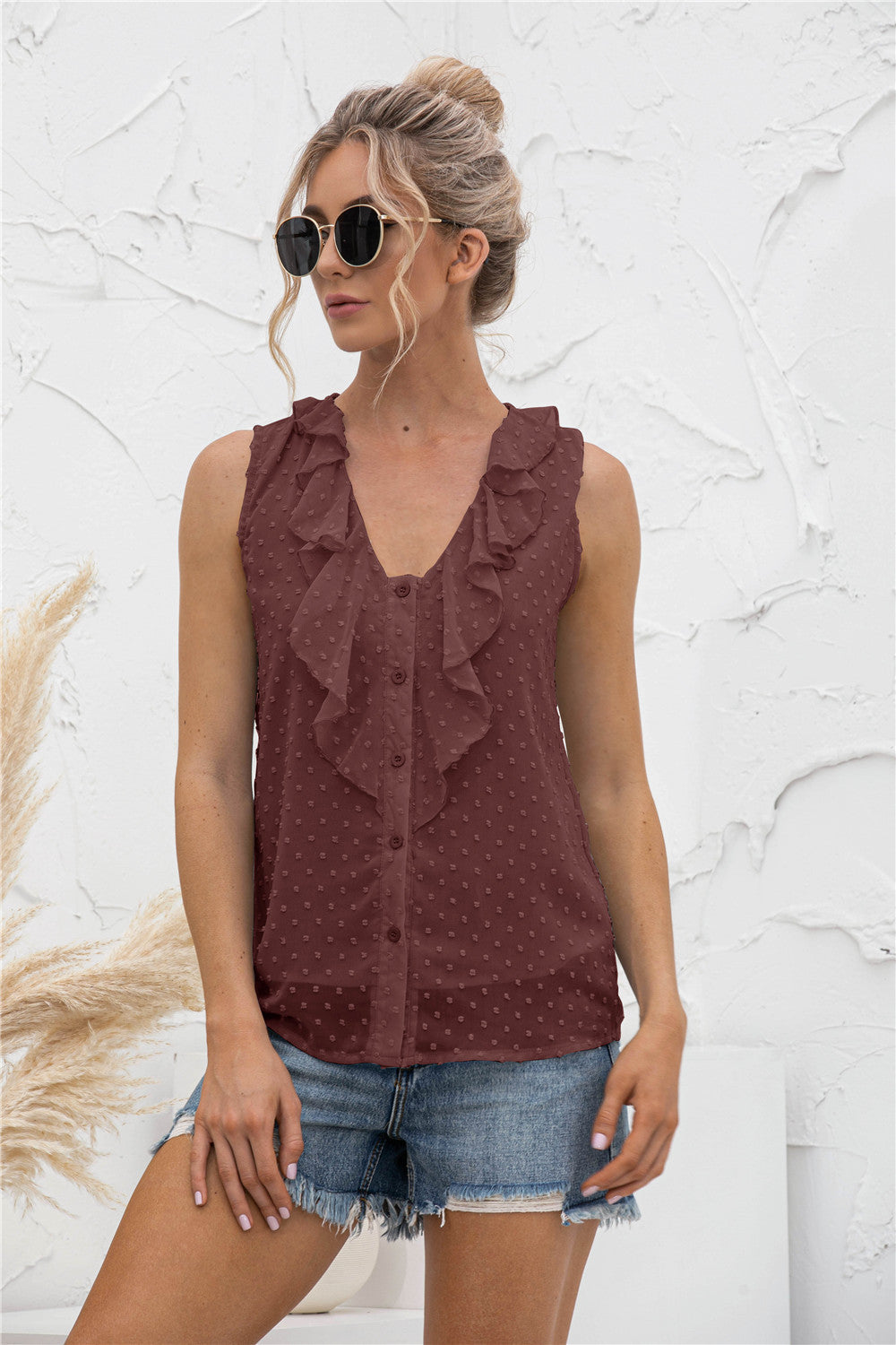 Stilla | Dot Ruffled Wide Strap Tank
