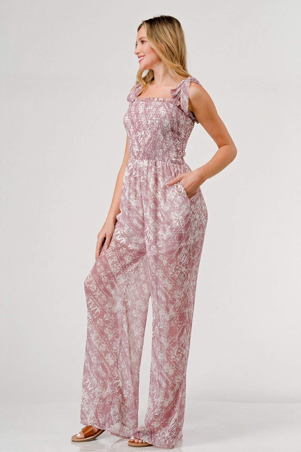 Stilla | Trykt Bånd Skulder Bred Ben Jumpsuit