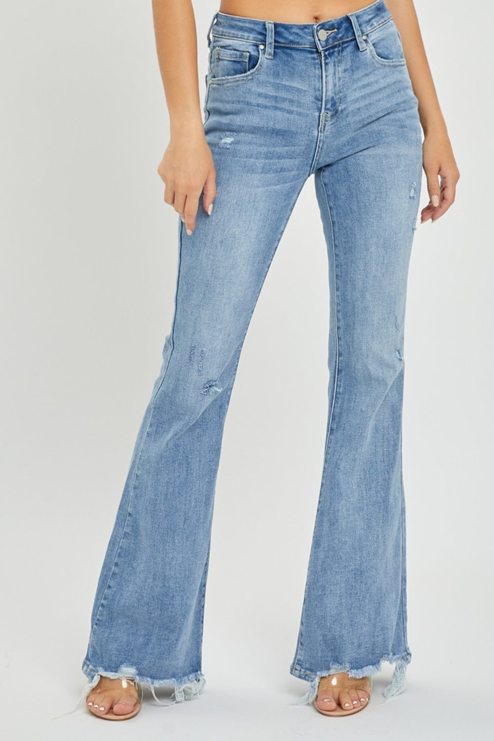 Stilla | Full Size Høj Talje Flared Jeans med Frayed Kant