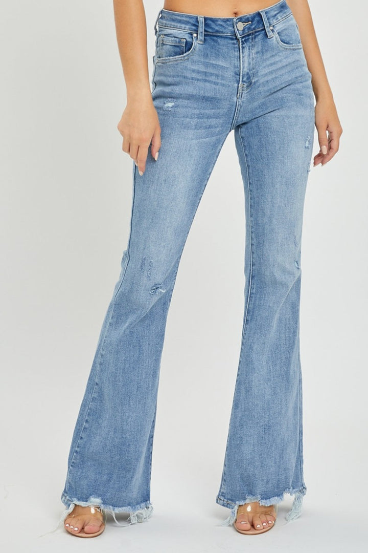 Stilla | Full Size Høj Talje Flared Jeans med Frayed Kant