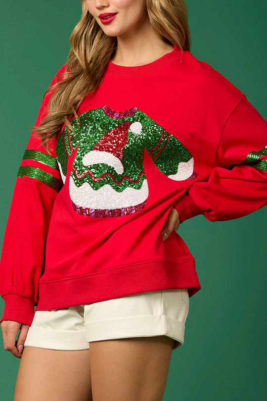 Stilla | Jule-pailletter-rundhals-løs sweatshirt