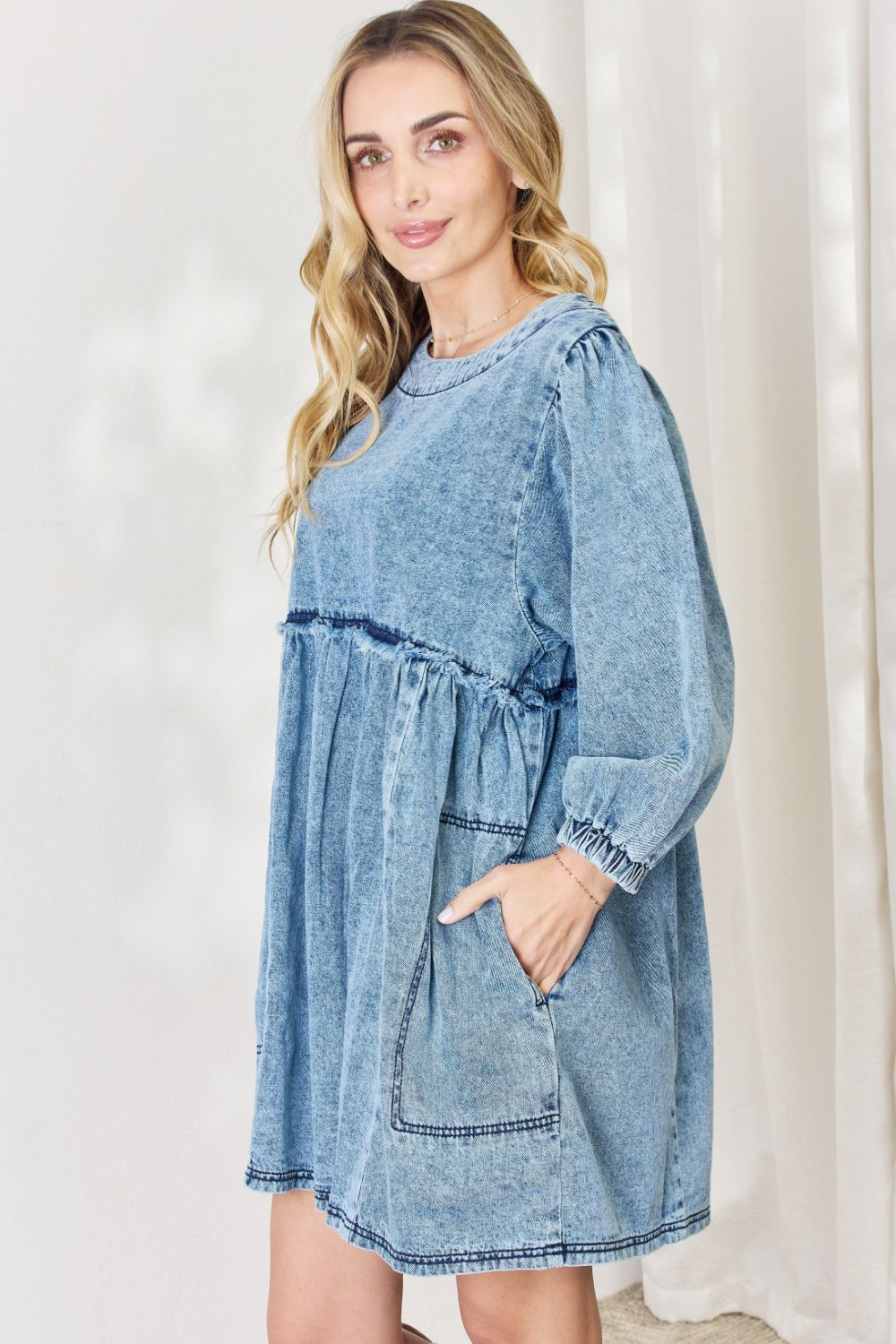 Stilla | Full Size Oversized Denim Babydoll Kjole