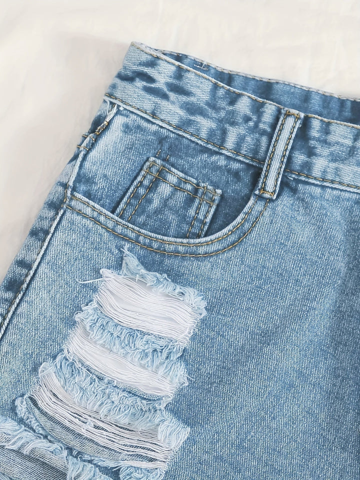Stilla | Himmelblå Denimshorts Med Flosset Kant Og Rifter