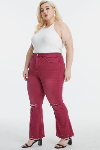 Stilla | Full Size Høj Talje Distressed Raw Hem Flare Jeans