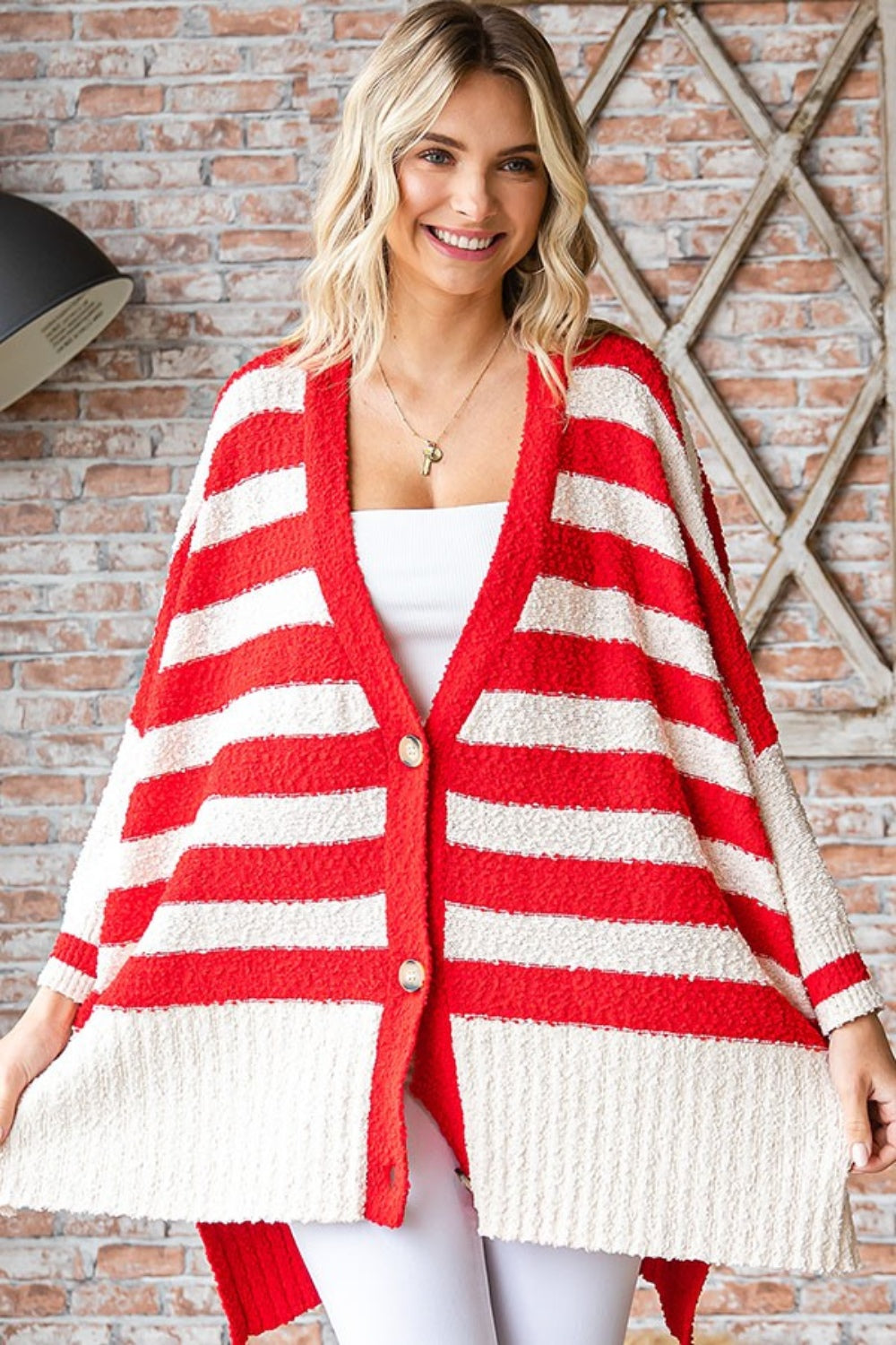 Stilla | Love Tekstureret Stribet Knappet Cardigan