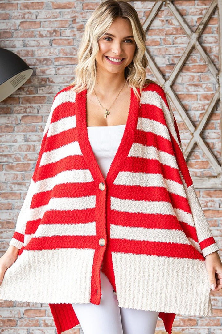 Stilla | Love Tekstureret Stribet Knappet Cardigan