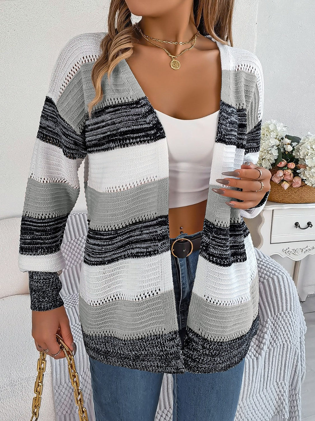 Stilla | Stribet Åben Front Cardigan