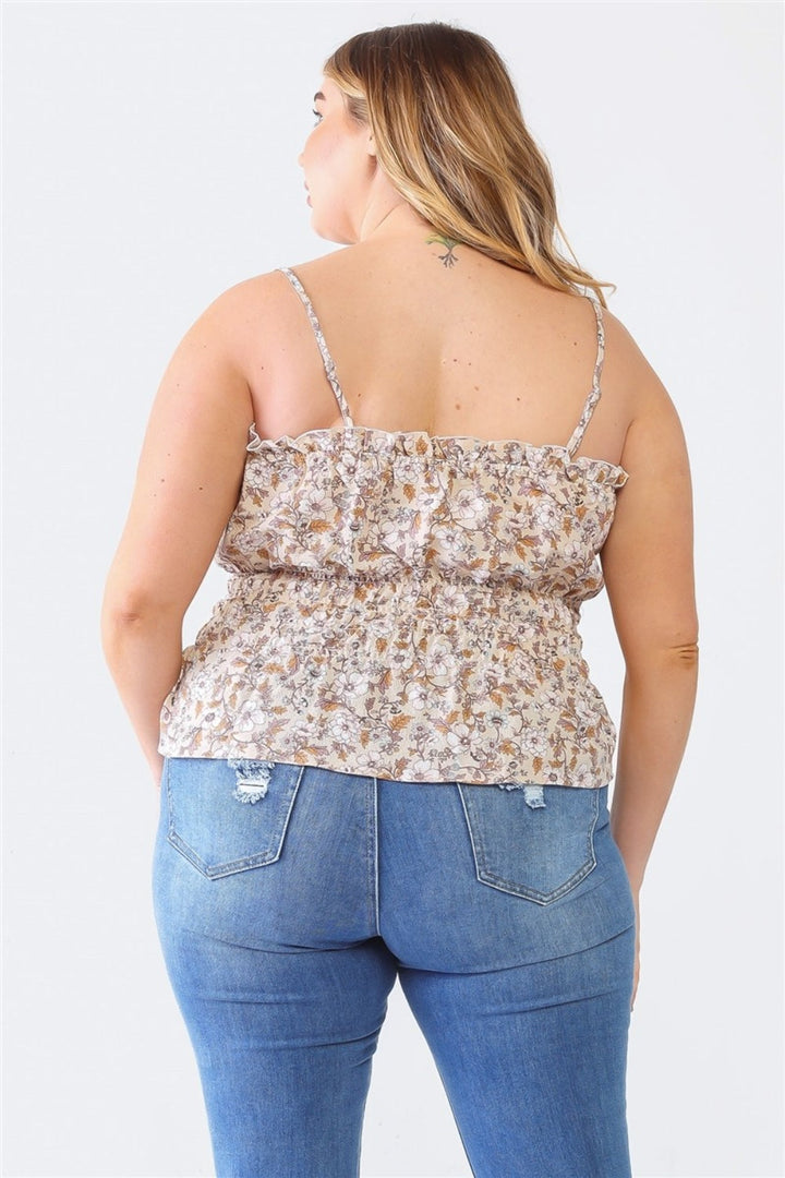 Stilla | Plus Size Flæse Blomster Fyrkantet Hals Cami