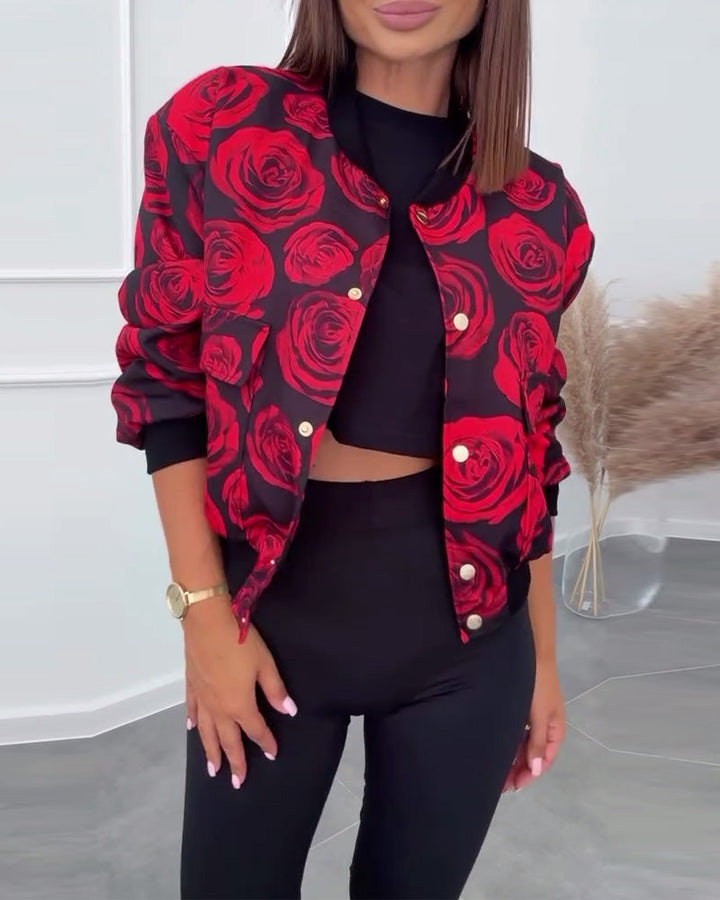 Stilla | Jakke med knapper og roseprint